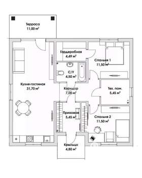 Дом 111м², 1-этажный, участок 10 сот.  