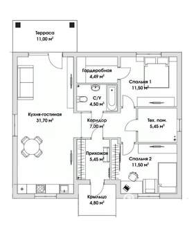 Дом 111м&sup2;, 1-этажный, участок 10 сот.  