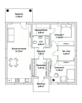 Дом 111м&sup2;, 1-этажный, участок 10 сот.  