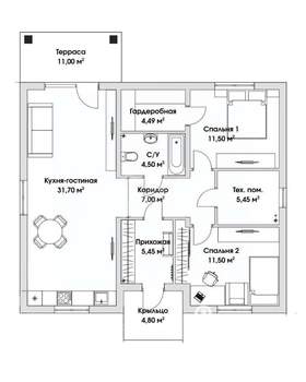 Дом 111м&sup2;, 1-этажный, участок 10 сот.  
