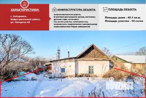 Дом 42м², 1-этажный, участок 10 сот.  
