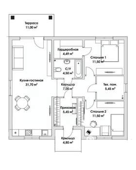 Дом 111м&sup2;, 1-этажный, участок 10 сот.  