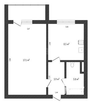 1-к квартира, на длительный срок, 33м2, 4/10 этаж
