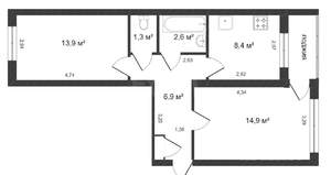 2-к квартира, на длительный срок, 49м2, 4/6 этаж