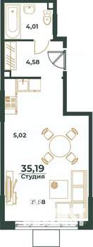 Студия квартира, вторичка, 35м2, 19/24 этаж