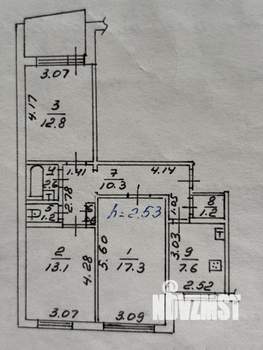 3-к квартира, вторичка, 67м2, 4/9 этаж