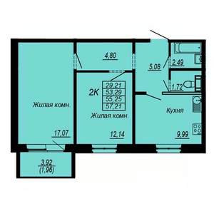 2-к квартира, вторичка, 55м2, 9/10 этаж