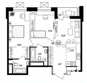 3-к квартира, строящийся дом, 66м2, 4/17 этаж