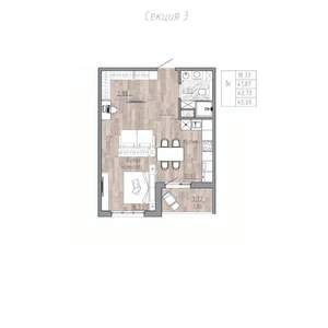 1-к квартира, строящийся дом, 44м2, 2/4 этаж