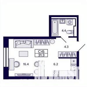 Студия квартира, строящийся дом, 31м2, 9/30 этаж