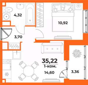 1-к квартира, вторичка, 35м2, 2/10 этаж