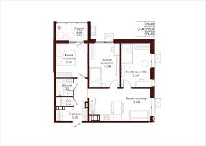 3-к квартира, вторичка, 75м2, 4/19 этаж