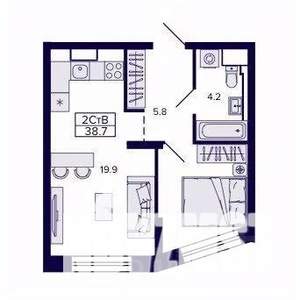 2-к квартира, строящийся дом, 39м2, 11/30 этаж