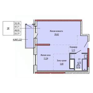 2-к квартира, строящийся дом, 48м2, 17/25 этаж