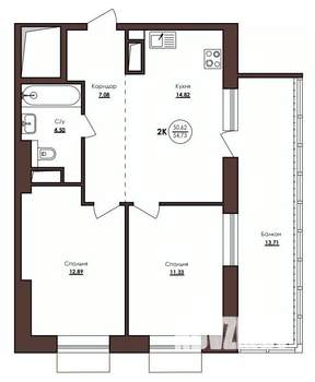 2-к квартира, строящийся дом, 54м2, 11/23 этаж