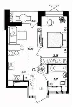 2-к квартира, строящийся дом, 41м2, 13/17 этаж