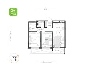 2-к квартира, вторичка, 63м2, 2/7 этаж