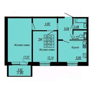 2-к квартира, строящийся дом, 55м2, 1/10 этаж