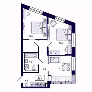 2-к квартира, строящийся дом, 61м2, 9/30 этаж