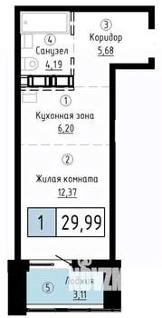 1-к квартира, вторичка, 30м2, 23/23 этаж