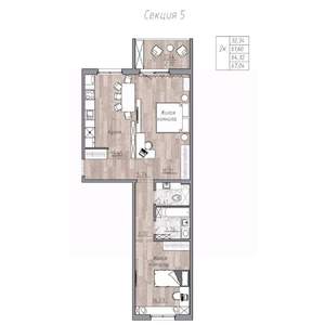 2-к квартира, строящийся дом, 64м2, 4/4 этаж