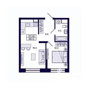 2-к квартира, строящийся дом, 41м2, 2/30 этаж