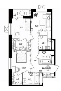 3-к квартира, строящийся дом, 67м2, 13/17 этаж