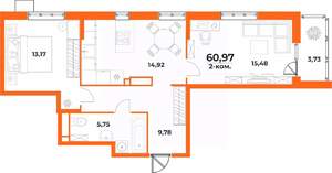 2-к квартира, вторичка, 61м2, 6/10 этаж