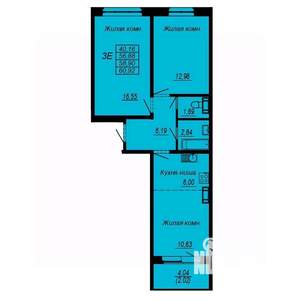 3-к квартира, строящийся дом, 59м2, 2/10 этаж