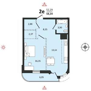 2-к квартира, строящийся дом, 58м2, 12/25 этаж