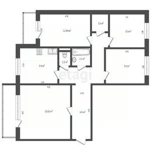 4-к квартира, вторичка, 80м2, 2/9 этаж