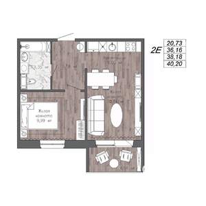 2-к квартира, строящийся дом, 38м2, 7/10 этаж