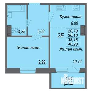 2-к квартира, строящийся дом, 38м2, 9/10 этаж