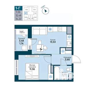 1-к квартира, вторичка, 34м2, 4/19 этаж