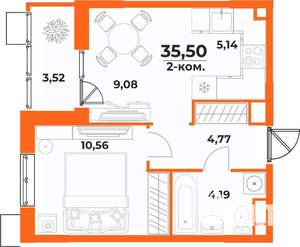 2-к квартира, вторичка, 36м2, 4/10 этаж
