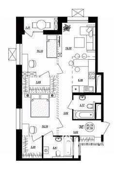 3-к квартира, строящийся дом, 67м2, 3/17 этаж
