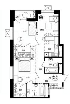 3-к квартира, строящийся дом, 67м2, 5/17 этаж
