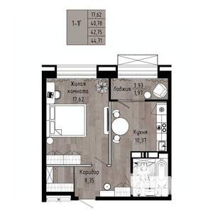 1-к квартира, вторичка, 43м2, 11/15 этаж