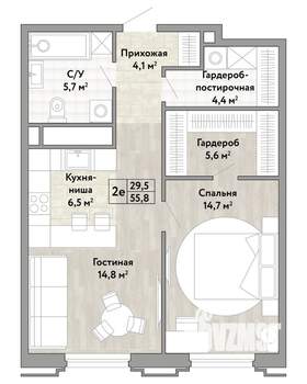 2-к квартира, строящийся дом, 56м2, 7/21 этаж