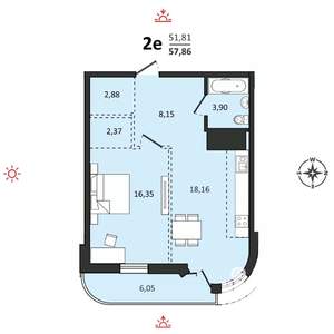 2-к квартира, вторичка, 58м2, 21/25 этаж