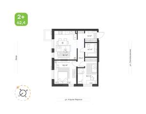 2-к квартира, вторичка, 62м2, 1/24 этаж