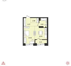 1-к квартира, вторичка, 43м2, 16/19 этаж