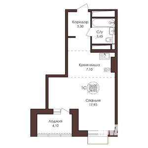 1-к квартира, вторичка, 36м2, 17/23 этаж