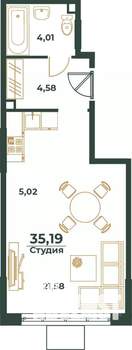 Студия квартира, вторичка, 35м2, 6/24 этаж