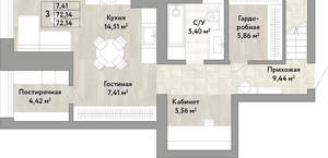 3-к квартира, вторичка, 72м2, 1/22 этаж