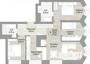 4-к квартира, вторичка, 78м2, 20/22 этаж