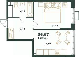 1-к квартира, вторичка, 37м2, 16/24 этаж