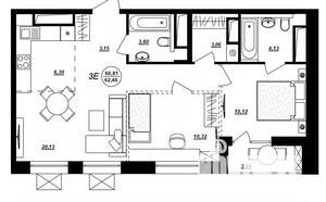3-к квартира, строящийся дом, 62м2, 11/17 этаж