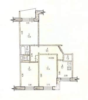 3-к квартира, вторичка, 69м2, 5/9 этаж
