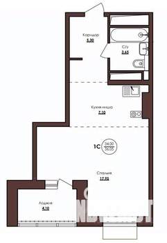 1-к квартира, строящийся дом, 36м2, 19/23 этаж